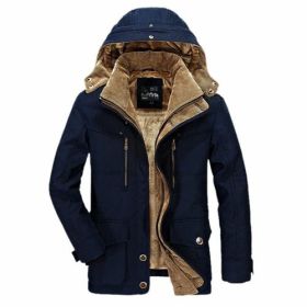 Mens Hooded Winter Parka Coat with Inner Fleece (Color: Navy, size: S)