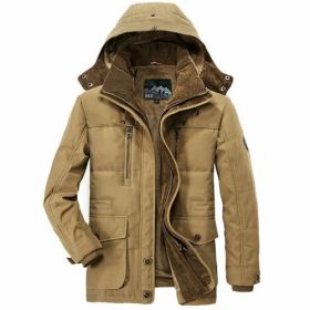Mens Hooded Winter Parka Coat with Inner Fleece (Color: Khaki, size: M)
