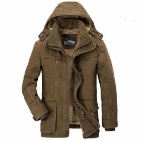 Mens Hooded Winter Parka Coat with Inner Fleece (Color: Brown, size: L)